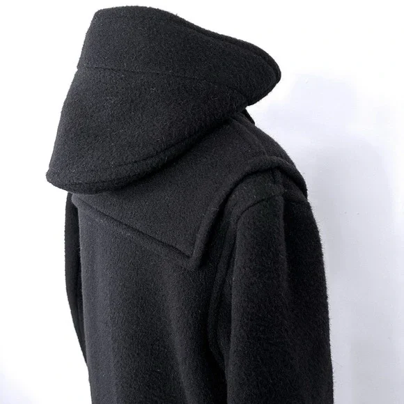 Vintage Burberry London Duffle Coat UK 10 Black Wool Hooded Toggle Nova Check 99 - Picture 4 of 16